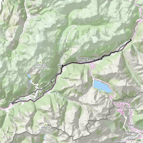 Miniaturní mapa "Horská panorama" inspirace pro cyklisty v oblasti Rhône-Alpes, France. Vytvořeno pomocí plánovače tras Tarmacs.app