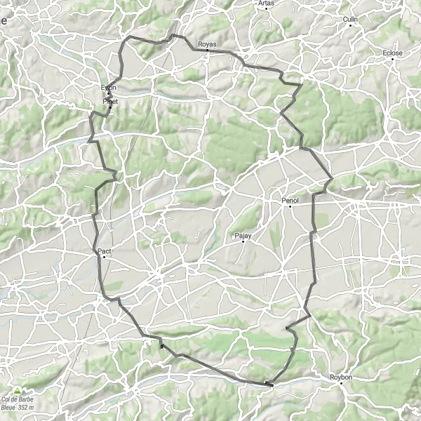 Map miniature of "The Beauvoir-de-Marc Challenge" cycling inspiration in Rhône-Alpes, France. Generated by Tarmacs.app cycling route planner