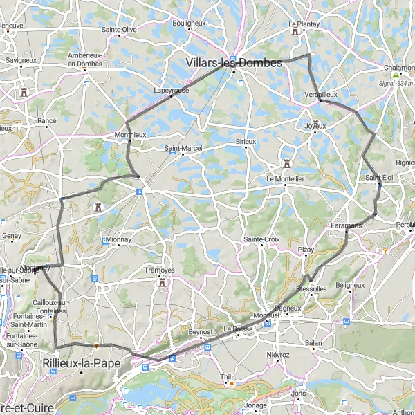 Map miniature of "Road Adventure in Versatile Terrain" cycling inspiration in Rhône-Alpes, France. Generated by Tarmacs.app cycling route planner