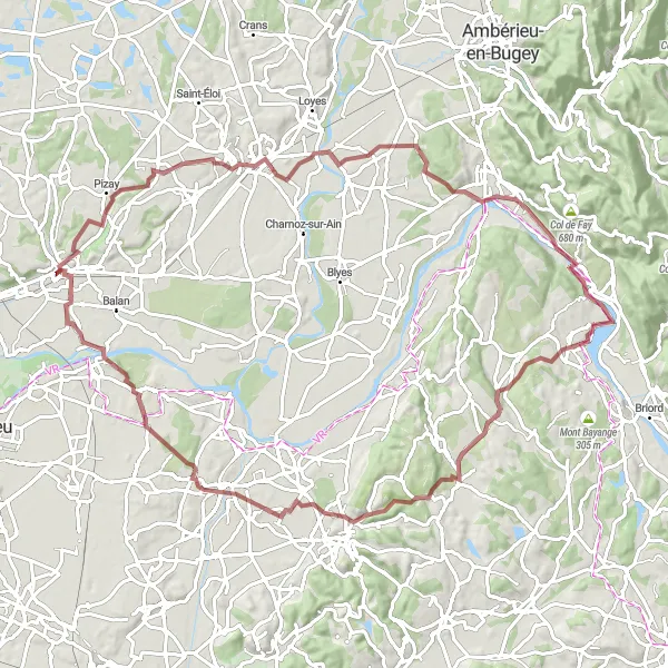 Miniatuurkaart van de fietsinspiratie "Epische gravelavontuur rond Montluel" in Rhône-Alpes, France. Gemaakt door de Tarmacs.app fietsrouteplanner