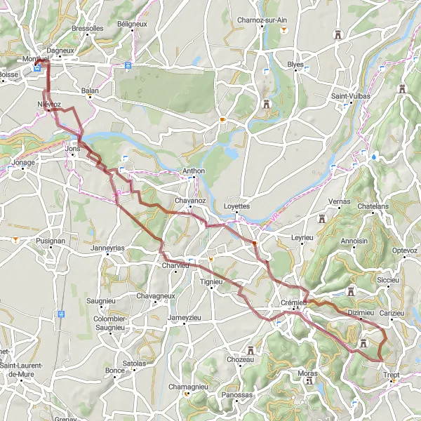 Map miniature of "Jons Discovery" cycling inspiration in Rhône-Alpes, France. Generated by Tarmacs.app cycling route planner