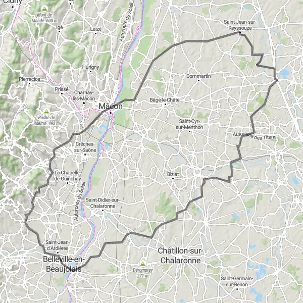 Kartminiatyr av "Confrançon - Saint-Jean-sur-Reyssouze cykeltur" cykelinspiration i Rhône-Alpes, France. Genererad av Tarmacs.app cykelruttplanerare