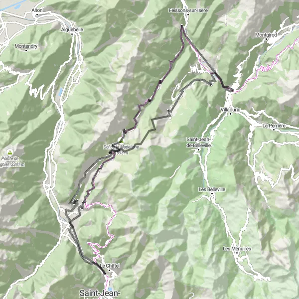 Karttaminiaatyyri "Saint-François-Longchamp ja Montgellafrey kierros" pyöräilyinspiraatiosta alueella Rhône-Alpes, France. Luotu Tarmacs.app pyöräilyreittisuunnittelijalla