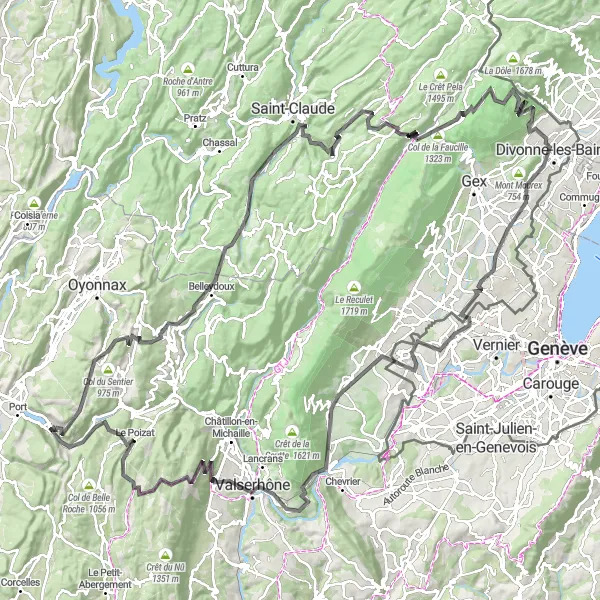 Mapa miniatúra "Výzva pri Col de la Croix de la Serra" cyklistická inšpirácia v Rhône-Alpes, France. Vygenerované cyklistickým plánovačom trás Tarmacs.app