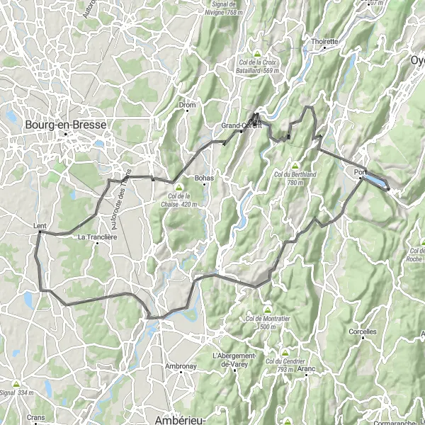 Zemljevid v pomanjšavi "Nantua - Napt Loop" kolesarske inspiracije v Rhône-Alpes, France. Generirano z načrtovalcem kolesarskih poti Tarmacs.app