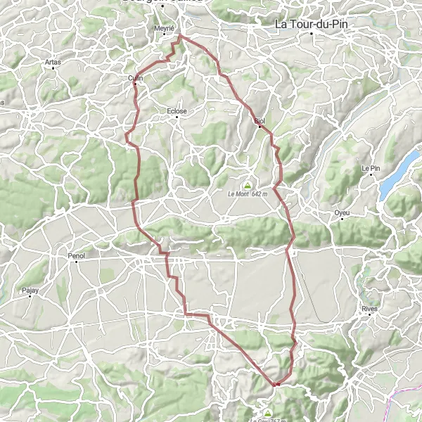 Miniature de la carte de l'inspiration cycliste "Circuit Gravel - Biol et Château de Montcizet" dans la Rhône-Alpes, France. Générée par le planificateur d'itinéraire cycliste Tarmacs.app