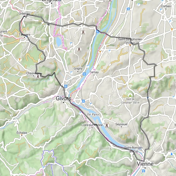 Map miniature of "Countryside Discovery" cycling inspiration in Rhône-Alpes, France. Generated by Tarmacs.app cycling route planner