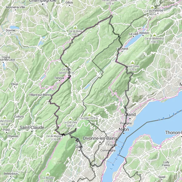 Miniatuurkaart van de fietsinspiratie "Col de la Savine en Col du Marchairuz" in Rhône-Alpes, France. Gemaakt door de Tarmacs.app fietsrouteplanner