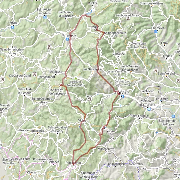 Kartminiatyr av "Grusvei eventyr i Rhône-Alpes" sykkelinspirasjon i Rhône-Alpes, France. Generert av Tarmacs.app sykkelrutoplanlegger