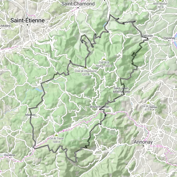 Map miniature of "Ultimate Challenge: Col du Banchet" cycling inspiration in Rhône-Alpes, France. Generated by Tarmacs.app cycling route planner