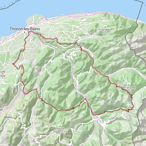 Miniature de la carte de l'inspiration cycliste "L'Épopée des Montagnes et Cascades" dans la Rhône-Alpes, France. Générée par le planificateur d'itinéraire cycliste Tarmacs.app