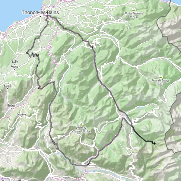 Kartminiatyr av "Morzine og Les Gets sykkeltur" sykkelinspirasjon i Rhône-Alpes, France. Generert av Tarmacs.app sykkelrutoplanlegger
