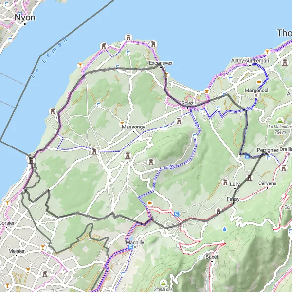 Miniature de la carte de l'inspiration cycliste "La Campagne et les Villages de la Région" dans la Rhône-Alpes, France. Générée par le planificateur d'itinéraire cycliste Tarmacs.app