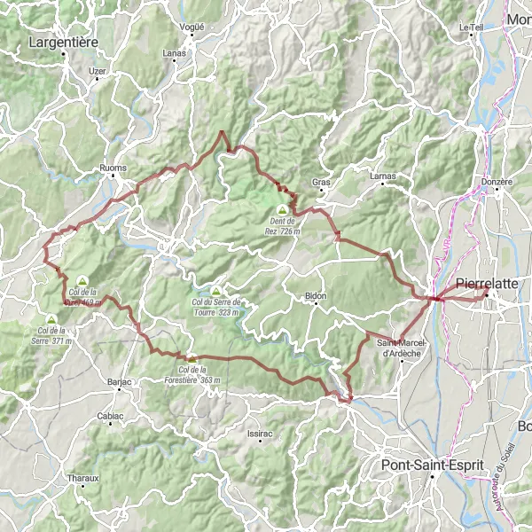 Map miniature of "The Gravel Adventure" cycling inspiration in Rhône-Alpes, France. Generated by Tarmacs.app cycling route planner