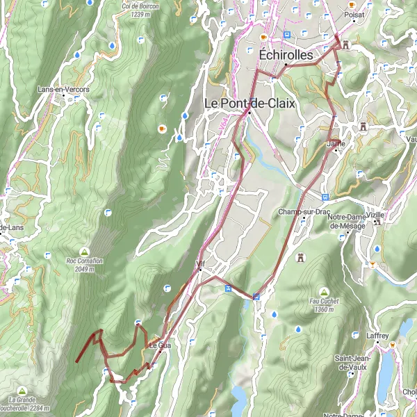 Map miniature of "Exploring the Gravel Paths of Poisat" cycling inspiration in Rhône-Alpes, France. Generated by Tarmacs.app cycling route planner