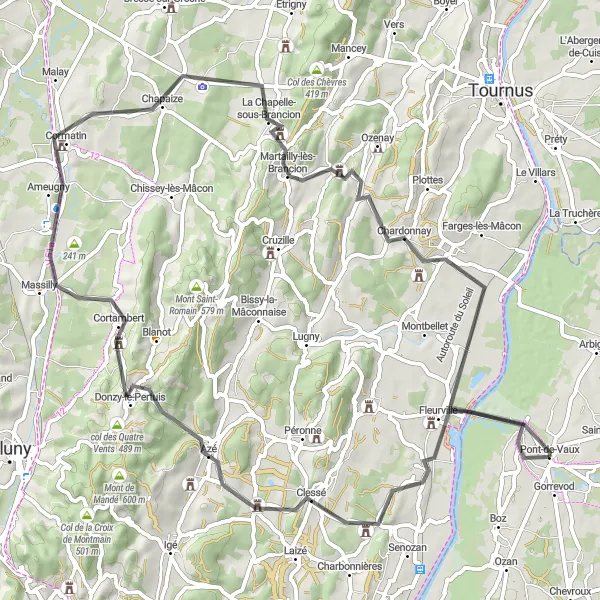 Miniatura della mappa di ispirazione al ciclismo "Saint-Albain - Reyssouze" nella regione di Rhône-Alpes, France. Generata da Tarmacs.app, pianificatore di rotte ciclistiche