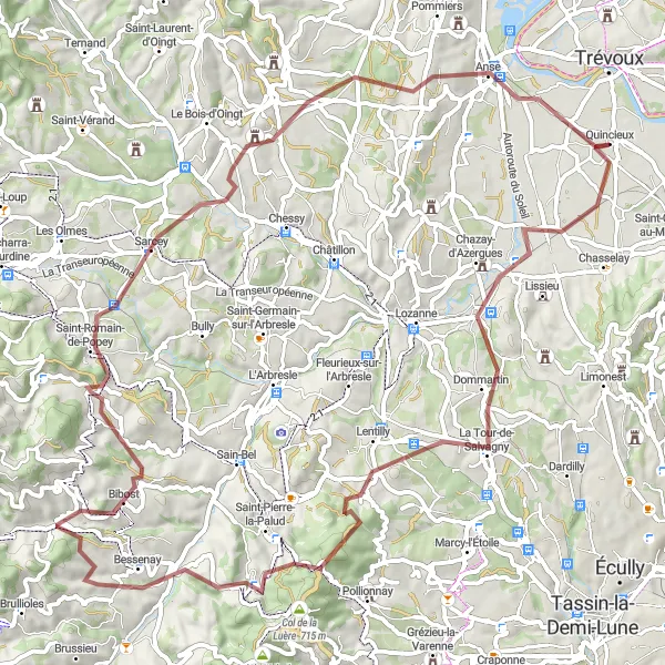 Map miniature of "Azergues Gravel Adventure" cycling inspiration in Rhône-Alpes, France. Generated by Tarmacs.app cycling route planner