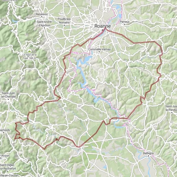 Map miniature of "Gravel Route through Rhône-Alpes" cycling inspiration in Rhône-Alpes, France. Generated by Tarmacs.app cycling route planner