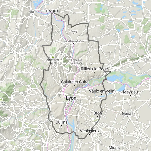 Miniatura mapy "Trasa przez Dardilly i Trévoux" - trasy rowerowej w Rhône-Alpes, France. Wygenerowane przez planer tras rowerowych Tarmacs.app