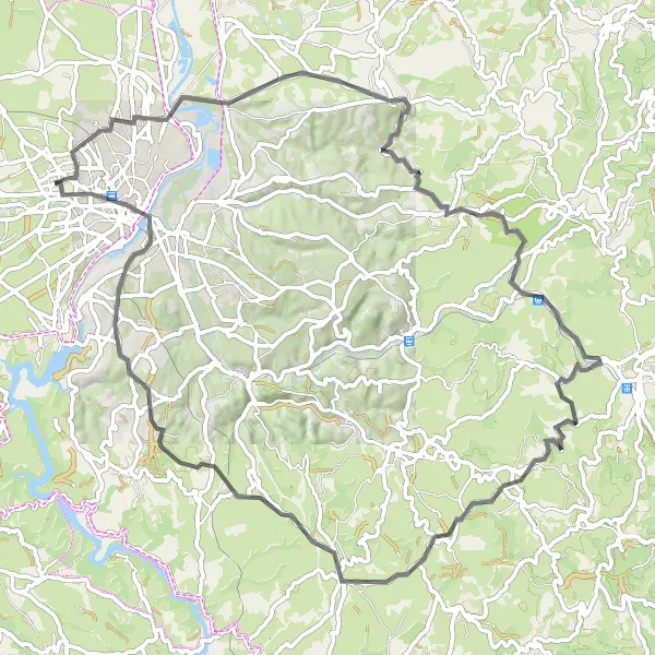 Miniature de la carte de l'inspiration cycliste "Escapade rurale à travers les charmes de la campagne" dans la Rhône-Alpes, France. Générée par le planificateur d'itinéraire cycliste Tarmacs.app