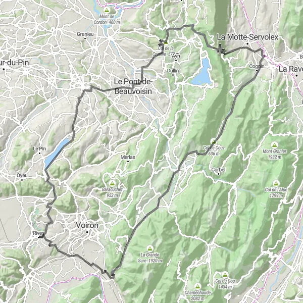 Miniatura della mappa di ispirazione al ciclismo "Avventura in bicicletta attraverso Nances e Moirans" nella regione di Rhône-Alpes, France. Generata da Tarmacs.app, pianificatore di rotte ciclistiche
