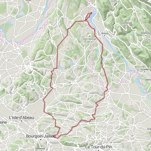 Miniature de la carte de l'inspiration cycliste "Parcours gravel de 82 km autour de Ruy" dans la Rhône-Alpes, France. Générée par le planificateur d'itinéraire cycliste Tarmacs.app