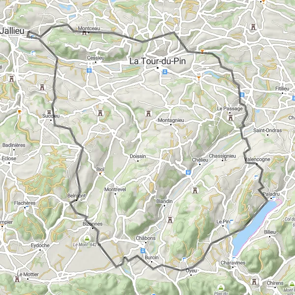 Miniatua del mapa de inspiración ciclista "Ruta panorámica de 71 km desde Ruy" en Rhône-Alpes, France. Generado por Tarmacs.app planificador de rutas ciclistas