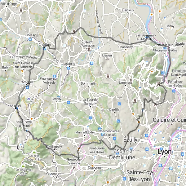 Map miniature of "Exploring the Countryside" cycling inspiration in Rhône-Alpes, France. Generated by Tarmacs.app cycling route planner