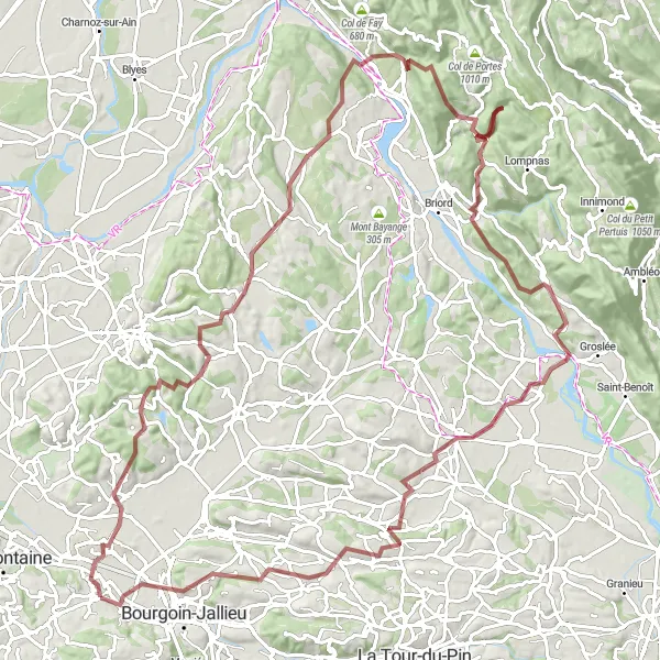 Karten-Miniaturansicht der Radinspiration "Abenteuerliche Gravel-Tour durch die Natur" in Rhône-Alpes, France. Erstellt vom Tarmacs.app-Routenplaner für Radtouren