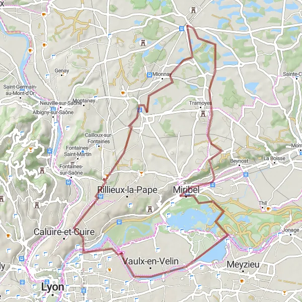 Miniatuurkaart van de fietsinspiratie "Gravelroute rond Saint-André-de-Corcy" in Rhône-Alpes, France. Gemaakt door de Tarmacs.app fietsrouteplanner