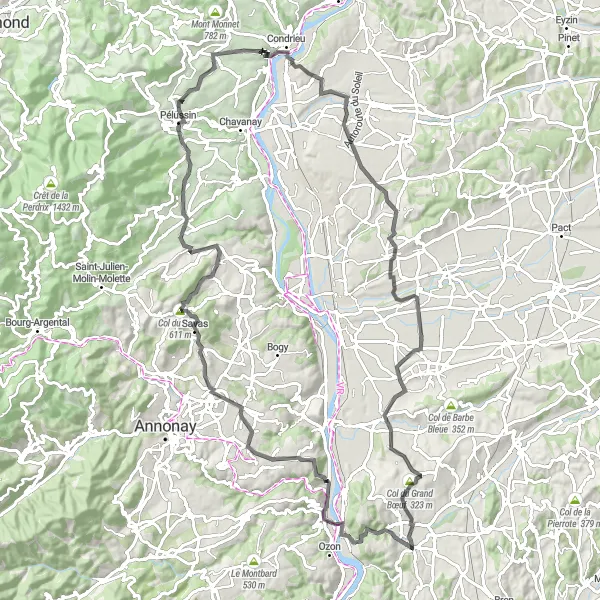 Map miniature of "Sarras Adventure: Cycling in the Heart of Nature" cycling inspiration in Rhône-Alpes, France. Generated by Tarmacs.app cycling route planner