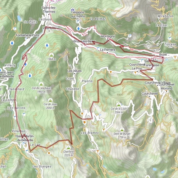 Mapa miniatúra "Trasa Saint-Bon-Tarentaise" cyklistická inšpirácia v Rhône-Alpes, France. Vygenerované cyklistickým plánovačom trás Tarmacs.app