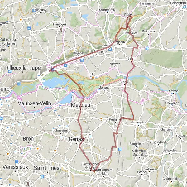 Miniature de la carte de l'inspiration cycliste "Parcours de la Boisse" dans la Rhône-Alpes, France. Générée par le planificateur d'itinéraire cycliste Tarmacs.app