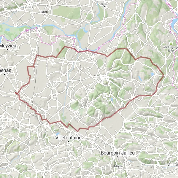 Mapa miniatúra "Gravel Route to Saint-Bonnet-de-Mure" cyklistická inšpirácia v Rhône-Alpes, France. Vygenerované cyklistickým plánovačom trás Tarmacs.app