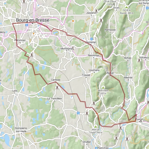 Miniatuurkaart van de fietsinspiratie "Ontdek de natuur rond Ceyzériat" in Rhône-Alpes, France. Gemaakt door de Tarmacs.app fietsrouteplanner