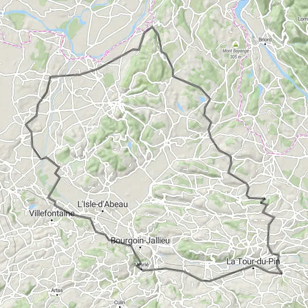 Miniature de la carte de l'inspiration cycliste "Tour Panoramique à travers les Villages de Rhône-Alpes" dans la Rhône-Alpes, France. Générée par le planificateur d'itinéraire cycliste Tarmacs.app