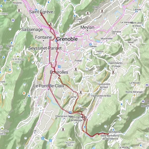 Karten-Miniaturansicht der Radinspiration "Rundtour ab Saint-Égrève über 63 km" in Rhône-Alpes, France. Erstellt vom Tarmacs.app-Routenplaner für Radtouren