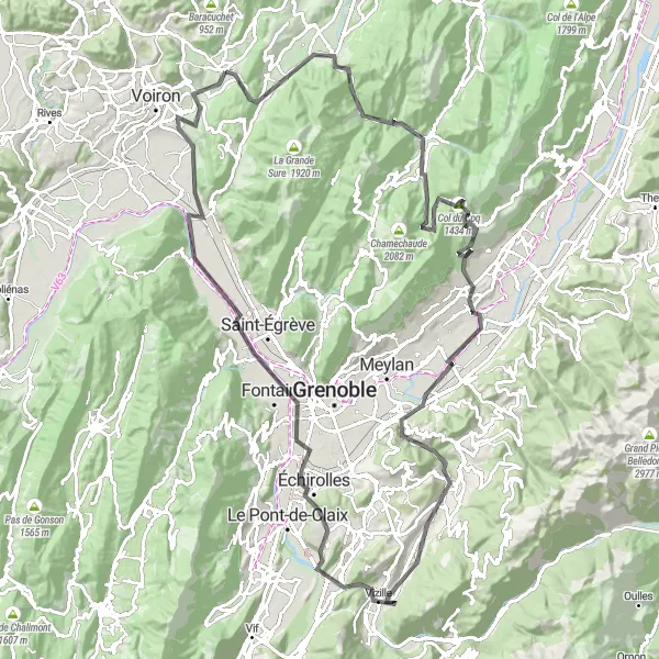 Miniature de la carte de l'inspiration cycliste "L'Épopée des Vercors" dans la Rhône-Alpes, France. Générée par le planificateur d'itinéraire cycliste Tarmacs.app