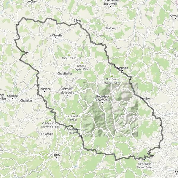 Mapa miniatúra "Cyklistická trasa cez Col de la Cambuse" cyklistická inšpirácia v Rhône-Alpes, France. Vygenerované cyklistickým plánovačom trás Tarmacs.app