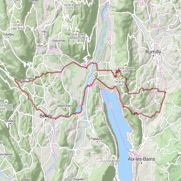 Map miniature of "Rural Charm and Mountain Adventure" cycling inspiration in Rhône-Alpes, France. Generated by Tarmacs.app cycling route planner