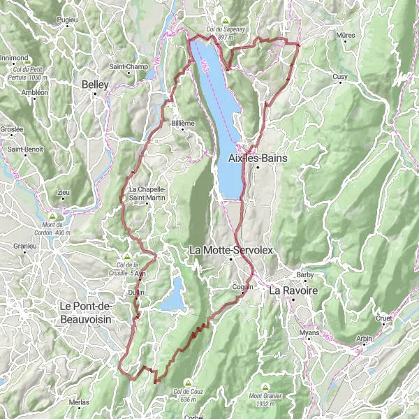 Map miniature of "Gravel Adventure in Saint-Félix" cycling inspiration in Rhône-Alpes, France. Generated by Tarmacs.app cycling route planner