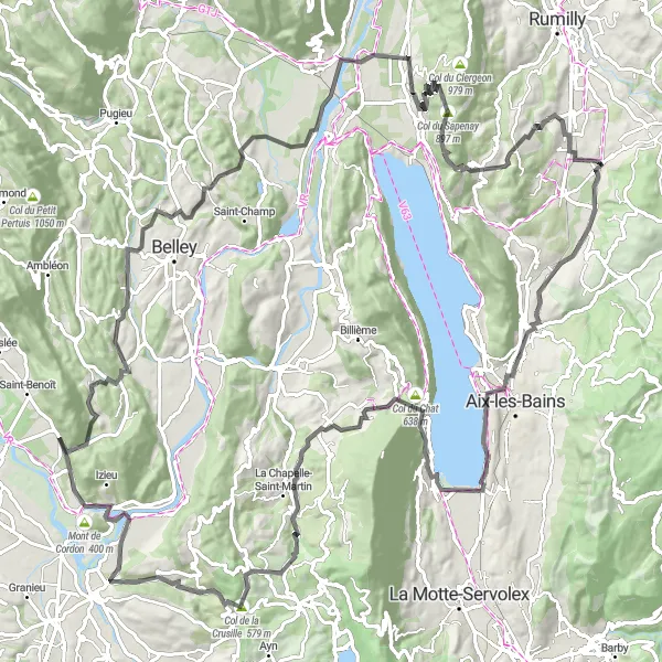Miniatura mapy "Długa Trasa Road przez Château de Tresserve i Mont de Cordon" - trasy rowerowej w Rhône-Alpes, France. Wygenerowane przez planer tras rowerowych Tarmacs.app