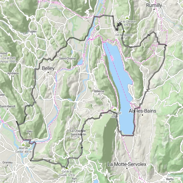 Miniatuurkaart van de fietsinspiratie "Verkenking van Col de la Crusille" in Rhône-Alpes, France. Gemaakt door de Tarmacs.app fietsrouteplanner