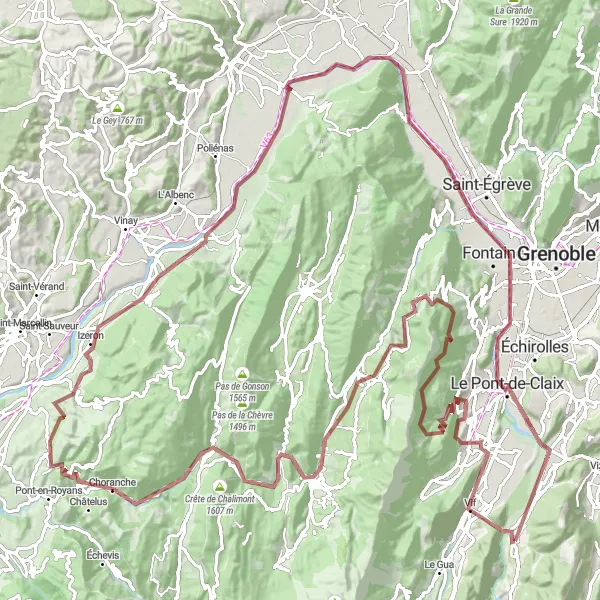 Mapa miniatúra "Gravelová trasa cez Lans-en-Vercors" cyklistická inšpirácia v Rhône-Alpes, France. Vygenerované cyklistickým plánovačom trás Tarmacs.app