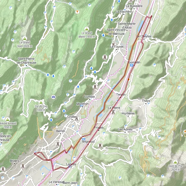 Karttaminiaatyyri "Gravel-pyöräreitti Le Champ-près-Frogesista Le Cheylasiin" pyöräilyinspiraatiosta alueella Rhône-Alpes, France. Luotu Tarmacs.app pyöräilyreittisuunnittelijalla