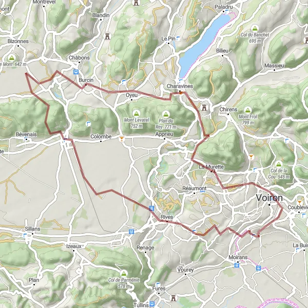 Map miniature of "The Gravel Adventure" cycling inspiration in Rhône-Alpes, France. Generated by Tarmacs.app cycling route planner