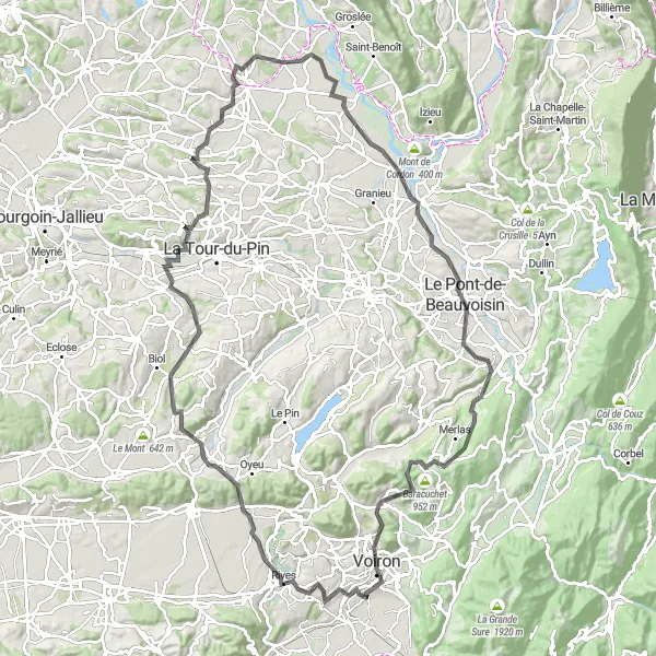 Miniaturní mapa "Trasa Saint-Jean-de-Moirans II" inspirace pro cyklisty v oblasti Rhône-Alpes, France. Vytvořeno pomocí plánovače tras Tarmacs.app