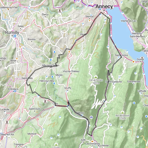 Map miniature of "Leschaux Challenge" cycling inspiration in Rhône-Alpes, France. Generated by Tarmacs.app cycling route planner