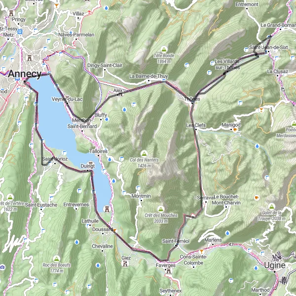 Miniaturní mapa "Trasa přes Col de Bluffy" inspirace pro cyklisty v oblasti Rhône-Alpes, France. Vytvořeno pomocí plánovače tras Tarmacs.app