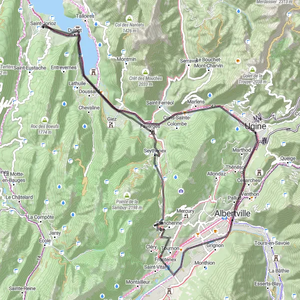 Mapa miniatúra "Kráľovská cesta k Col de Tamié" cyklistická inšpirácia v Rhône-Alpes, France. Vygenerované cyklistickým plánovačom trás Tarmacs.app